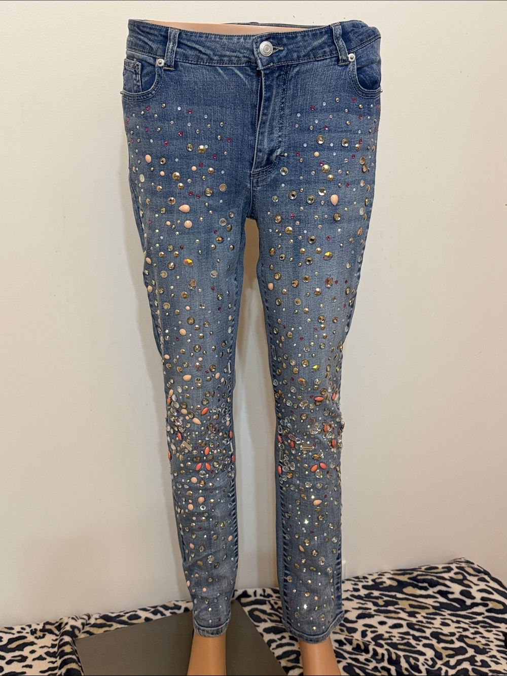 Boston Proper Embellished Blue Denim Skinny Jeans with Rhinestones NWOT Stretch